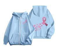 Générique Sweat Zippé Femme Pulls, Gilets Et Sweats Cardigan Octobre Rose Pull À Capuche Taille Plus Scolaire Manches Longues Homme Soutien Cancer du Sein avec Poches pour Bleu Clair 3XL