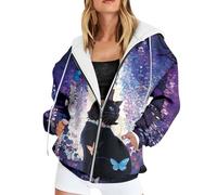 Générique Sweat Zippé Femme Sweatshirt Imprimé Coupe Ample Molleton Confort Athlétique Street pour Le Quotidien pour la Détente et Les Activités Mode(Purple, XXL)