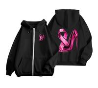 Générique Sweat Zippé Femme Veste Sport Gilet d'halloween Sweats À Capuche Femmes Imprimé Sweat-Shirt Ete Soutien Cancer Sweatshirt Oversize Taille Plus Scolaire Manches Longues Le Noir S