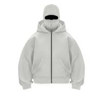 Générique Sweat Zippé Homme à Capuche Balaclava Zip Hoodie Veste Chaude Hoodie Balaclava Cagoule Moto Masque Anti-Vent pour Sports de Plein Air Vélo Manteau Automne et Hiver Sweat À Manches Longues