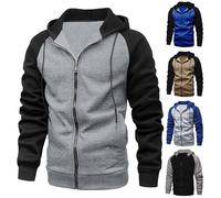 Générique Sweat Zippé Homme Capuche Veste mi Saison Blouson Sport Vestes Regular Fit Jacket d'Extérieur Coupe Vent Color Block Manteau avec Cordon Pardessus Automne Hauts Décontractée Gris 3XL