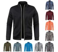 Générique Sweat Zippé Homme Veste Sport Vestes en Tricot mi Saison Coupe Vent Running Jacket Col Mao Bombers De Randonnée Survêtement Respirant Aviateur Couleur Unie Blouson Noir XL
