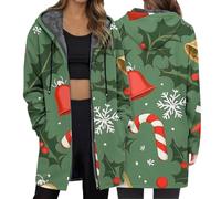 Générique Sweats à Capuche Femme Automne Hiver Noël Imprimé Mi-Long Doublé Polaire Zipé Décontracté Manches Longues Veste Manteau Confortable Week-end Voyage(Green, M)