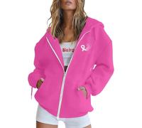 Générique Sweats À Capuche Femme, Octobre Rose Sweat A Capuche Femme Couleur Unie Manches Longues, Cancer du Sein Cadeau, Veste Femmes Oversize, avec Poches Décontracté Épais, Pink L