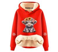 Générique Sweats à Capuche Femme Polaire Laine Mignonne Imprimé Vache Manches Longues Pullover Décontracté Tenue Hiver Confortable Quotidien M53(Red, XXL)