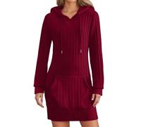 Générique Sweats à Capuche Femme Robe Pull-Over d'hiver en à Capuche, avec Texture côtelée et Poches Avant, Manches Longues, Style Tunique décontracté, idéale pour l'automne. Tenue Confortable. (L)