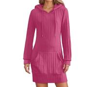 Générique Sweats à Capuche Femme Robe Pull-Over d'hiver en à Capuche, avec Texture côtelée et Poches Avant, Manches Longues, Style Tunique décontracté, idéale pour l'automne. Tenue Confortable. (L)