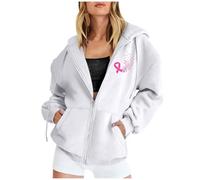 Générique Sweats à Capuche Octobre Rose Imprimé Ruban Rose Sensibilisation Au Cancer du Sein Oversize Pulls Femme Contre Le Cancer du Sein avec Fermeture éClair Et Poches Coupe Ample LéGèRe