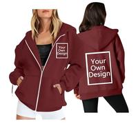 Générique Sweats à Capuche Personnalisable Femme Sweat Zippé Personnalisé Photo Pull avec Texte ou Image ，Plusieurs Personnalisation Adulte Décontracté Vêtements Mes Commandes Vin XXL