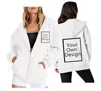 Générique Sweats à Capuche Personnalisable Femme Sweat Zippé Personnalisé Photo Pull avec Texte ou Image ，Plusieurs Personnalisation Adulte Décontracté Vêtements Votre Compte Blanc M