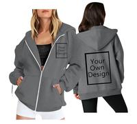 Générique Sweats à Capuche Personnalisable Femme Sweat Zippé Personnalisé Photo Pull avec Texte ou Image ，Plusieurs Personnalisation Adulte Décontracté Vêtements Et Ventes Flash Gris foncé M