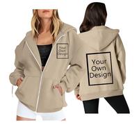 Générique Sweats à Capuche Personnalisable Femme Sweat Zippé Personnalisé Photo Pull avec Texte ou Image ，Plusieurs Personnalisation Adulte Décontracté Vêtements Mes Commandes Beige M
