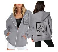 Générique Sweats à Capuche Personnalisable Femme Sweat Zippé Personnalisé Photo Pull avec Texte ou Image ，Plusieurs Personnalisation Adulte Décontracté Vêtements Mes Commandes Gris M