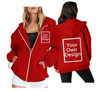Générique Sweats à Capuche Personnalisable Femme Sweat Zippé Personnalisé Photo Pull avec Texte ou Image ，Plusieurs Personnalisation Adulte Décontracté Vêtements Mes Commandes Passées Rouge L
