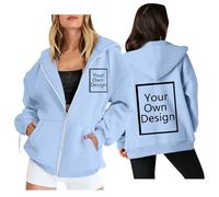 Générique Sweats à Capuche Personnalisable Femme Sweat Zippé Personnalisé Photo Pull avec Texte ou Image ，Plusieurs Personnalisation Adulte Décontracté Vêtements en Cours De Bleu Clair M