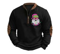 Générique Sweats Homme - Sweatshirt Homme sans Capuche Sweat-Shirt à Capuche décontracté et rétro en Tricot épais Motif imprimé 3D col Montant imprimé numériquement 2025 (Black XXXL)