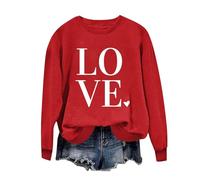 Générique Sweatshirt Décontracté pour Femme Saint-Valentin Imprimé Cœur Sweatshirts Manches Longues Couleur Unie Coupe Lâche Col Rond Shirt Grandes Tailles Shirts Confortable et Elégant Sweat Drole