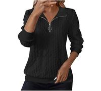 Générique Sweatshirt Femme Confortable Manches Longues Sweat Pull 1/4 zippé Couleur Unie Haut Sweater Workout Oversize Vetement Pour Printemps Automne Hiver Jacket Basic Surdimensionné Blouson