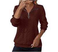 Générique Sweatshirt Femme Confortable Manches Longues Sweat Pull 1/4 zippé Couleur Unie Haut Sweater Workout Oversize Vetement Pour Printemps Automne Hiver Jacket Basic Surdimensionné Blouson