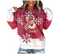 Générique Sweatshirt Femme Pull Imprimé Noël T-Shirts à Manches Longues Pullover Chic et Élégant Déguisement de Noël Col Rond Pull Tunique Tops NoëL Sweat (Rouge, 5XL)