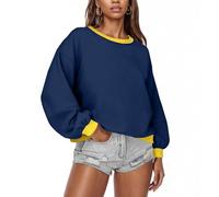 Générique Sweatshirt Femme Uni Col Rond Bord Côtelé Contrasté Coupe Sweat Courte Oversized sans Capuche Manches Longues, Blouson Sport Ample Grande Taille Pull Décontracté pour Shopping Sport Loisirs