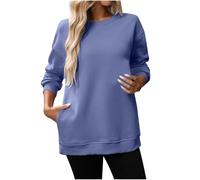 Générique Sweatshirt Femme Uni Col Rond Manches Longues avec Poches Latérales Coupe Longue Oversized, Sweat Sport Ample Grande Taille, Pull Décontracté Confort pour Shopping Sport Loisirs Quotidien