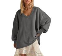 Générique Sweatshirt Femme Uni Col V Manches Raglan Coupe Sweat Oversized Ample sans Capuche, Haut Décontracté Molleton Doux Grande Taille pour Shopping Balade Travail Loisirs Automne Et Hiver