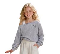 Générique Sweatshirt Filles Off The Shoulder Asymétrique Manches Longues Mignon Crop Top Tee Casual Streetwear