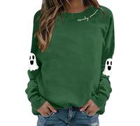 Générique Sweatshirt Halloween pour Femme Motif Spooky Season Fantôme Mignon Manches Longues Col Rond Vêtement Confortable Parfait Fête Halloween Style Femme