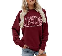 Générique Sweatshirt Jésus | Pull col Rond de Foi chrétienne, Pull Jésus est Le Chemin, la Vérité et la Vie pour Femmes, Hoodie Doux d'automne pour dammes vêtement d'intérieur en Polaire Douce(Vin,M)