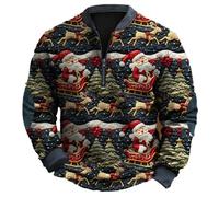 Générique Sweatshirt - Sweatshirt Homme sans Capuche Sweat-Shirt à Capuche décontracté et rétro en Tricot épais Motif imprimé 3D col Montant imprimé numériquement 2025 (Navy XXXL)