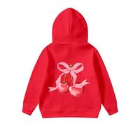 Générique Sweatshirts Enfant Fille Ado 1-14 Ans Automne Et Hiver Sweat Enfant Ado Fille Mignon Impression NœUd Cerise Hauts Manches Longues Couleur Unie La Mode DéContracté Ample (Red, 9-10 Ans)