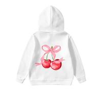 Générique Sweatshirts Enfant Fille Ado 1-14 Ans Automne Et Hiver Sweat Enfant Ado Fille Mignon Impression NœUd Cerise Hauts Manches Longues Couleur Unie La Mode DéContracté Ample (White, 11-12 Ans)