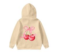 Générique Sweatshirts Enfant Fille Ado 1-14 Ans Automne Et Hiver Sweat Enfant Ado Fille Mignon Impression NœUd Cerise Hauts Manches Longues Couleur Unie La Mode DéContracté Ample (Beige, 9-10 Ans)