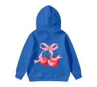 Générique Sweatshirts Enfant Fille Ado 1-14 Ans Automne Et Hiver Sweat Enfant Ado Fille Mignon Impression NœUd Cerise Hauts Manches Longues Couleur Unie La Mode DéContracté Ample (Blue, 1-2 Ans)