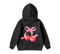 Générique Sweatshirts Enfant Fille Ado 1-14 Ans Automne Et Hiver Sweat Enfant Ado Fille Mignon Impression NœUd Cerise Hauts Manches Longues Couleur Unie La Mode DéContracté Ample (Black, 9-10 Ans)