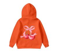 Générique Sweatshirts Enfant Fille Ado 1-14 Ans Automne Et Hiver Sweat Enfant Ado Fille Mignon Impression NœUd Cerise Hauts Manches Longues Couleur Unie La Mode DéContracté Ample (Orange, 11-12 Ans)