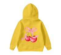 Générique Sweatshirts Enfant Fille Ado 1-14 Ans Automne Et Hiver Sweat Enfant Ado Fille Mignon Impression NœUd Cerise Hauts Manches Longues Couleur Unie La Mode DéContracté Ample (Yellow, 5-6 Ans)
