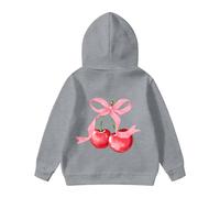 Générique Sweatshirts Enfant Fille Ado 1-14 Ans Automne Et Hiver Sweat Enfant Ado Fille Mignon Impression NœUd Cerise Hauts Manches Longues Couleur Unie La Mode DéContracté Ample (Grey, 7-8 Ans)