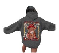 Générique Sweatshirts Femme Confort Hiver avec Imprimé Vache Highland et Alphabet I'm Freezin Au Dos Sweat a Capuche Femme Loisirs avec Cordon et Poche Hoodie Manches Longues Chaud et Épaisse