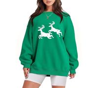 Générique Sweatshirts Femme Noël Sweatshirts Novelty Funny Santa Xmas Tree Motif Pullover Tops Loose Casual Features(Dark Green, S)