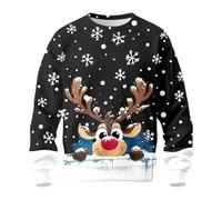 Générique Sweatshirts Homme Pull tricoté à Manches Longues et col Ras du Cou,imprimé Renne et Flocon de Neige,Doux Confortable,idéal pour Les Vacances d'hiver ou Les fêtes(Black,S)