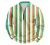 Générique Sweatshirts Homme Sport, Felpa Con Zip a Un Quarto a Righe per il Giorno di San Patrizio, Casual, a Maniche Lunghe, Girocollo, Sportiva, foderata in morbido Pile, vestibilità comoda