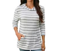Générique Sweatshirts Sweat à Capuche rayé Confortable avec Poches, Coupe Ample, Manches Longues, Style décontracté pour l'hiver. (Grey, XXL)