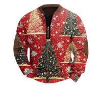 Générique Sweet Homme Pull décontracté à Manches Longues et col Ras du Cou avec Fermeture éclair sur Le Devant,idéal pour Les fêtes et pour Un Confort Optimal.(Red,XXL)