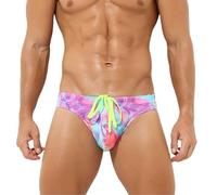 Générique Swimming Short - Short de Bain Triangle pour Homme Double Couche imprimé Brillant Cordon de Serrage Haute élasticité Respirant Slip en U (Purple L)