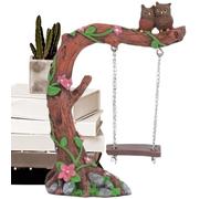 Générique Swing Statue, Owl Figurine, Resin Display on Tree Swing, Small Sculpture for Nightstand Charm, Bookshelf Styling, Desk Décor, Dressing Table Touch, Window Sill Art, Cabinets, Garden Scene