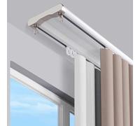 Générique Système de Rails pour Rideaux, Rail Double à Fixer au Plafond - Système à Double Rail en Aluminium Durable avec Connexion croisée pour Rideaux, voilages, sépara