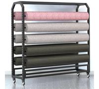 Générique Système de Rangement réglable pour Rouleaux de Tissu, avec 10 Barres et roulettes. Organisateur Robuste en Acier pour Le Vinyle, Le Cuir, Les Films pour vitres et Le Papier Peint. Hauteur :