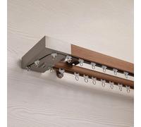 Générique Système de Tringle à Rideaux Murale silencieuse - Imitation Bois, Double Rail, Alliage d'aluminium, coulisseau latéral, Options de poulie Simple/Double, Longueur : 1,4 m (4,6 pi), Couleur :
